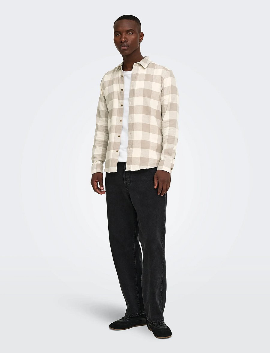 ONLY & SONS - ONSGUDMUND LS CHECKED SHIRT NOOS - checkered shirts - antique white - 4