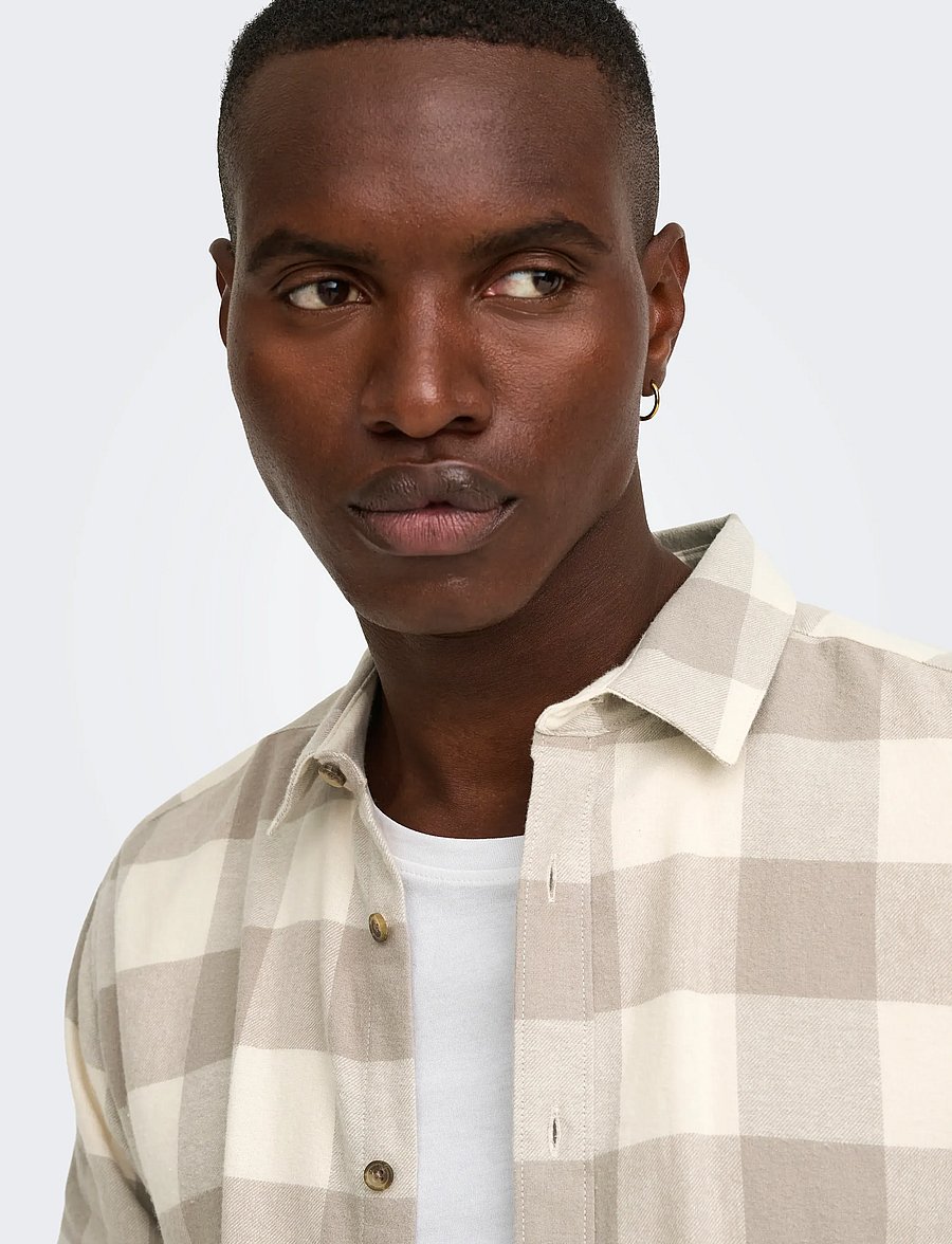 ONLY & SONS - ONSGUDMUND LS CHECKED SHIRT NOOS - checkered shirts - antique white - 5