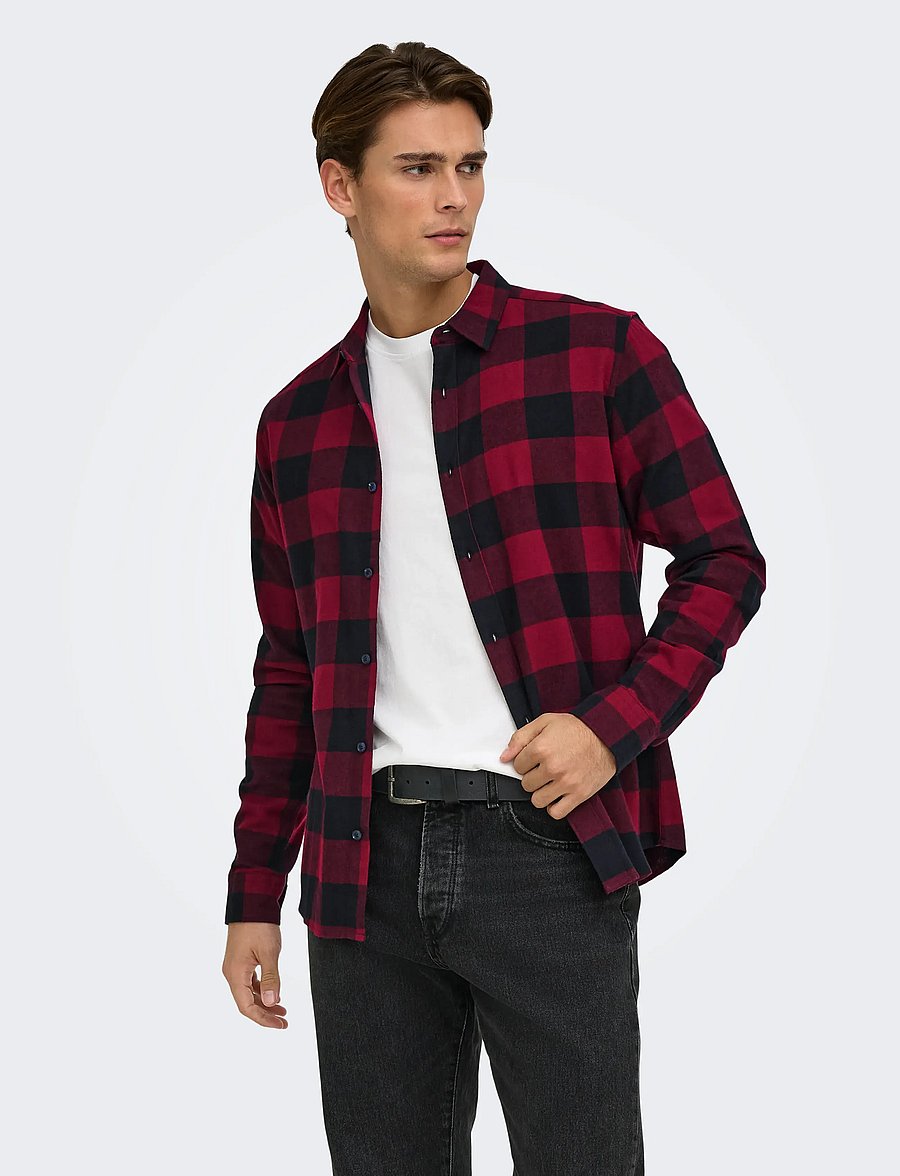 ONLY & SONS - ONSGUDMUND LS CHECKED SHIRT NOOS - checkered shirts - cabernet - 0