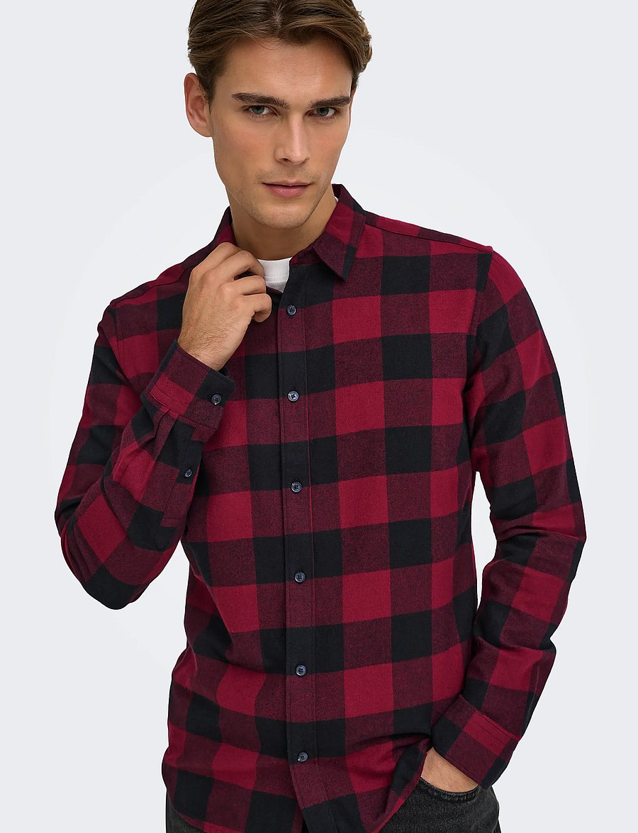 ONLY & SONS - ONSGUDMUND LS CHECKED SHIRT NOOS - checkered shirts - cabernet - 5