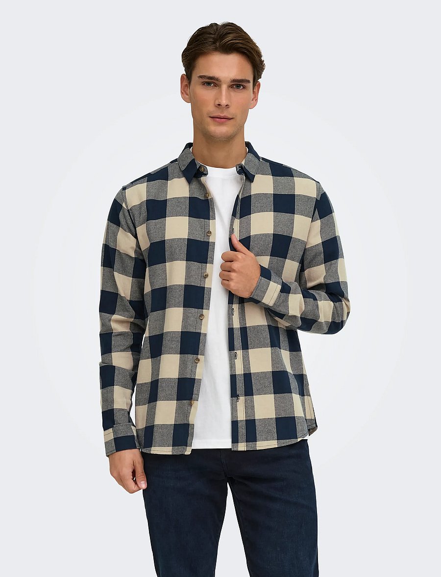 ONLY & SONS - ONSGUDMUND LS CHECKED SHIRT NOOS - rutiga skjortor - dark navy - 0
