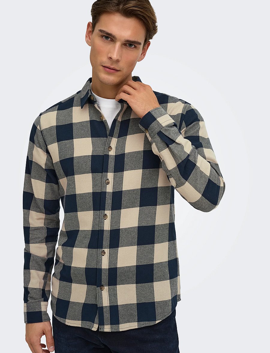 ONLY & SONS - ONSGUDMUND LS CHECKED SHIRT NOOS - rutiga skjortor - dark navy - 5