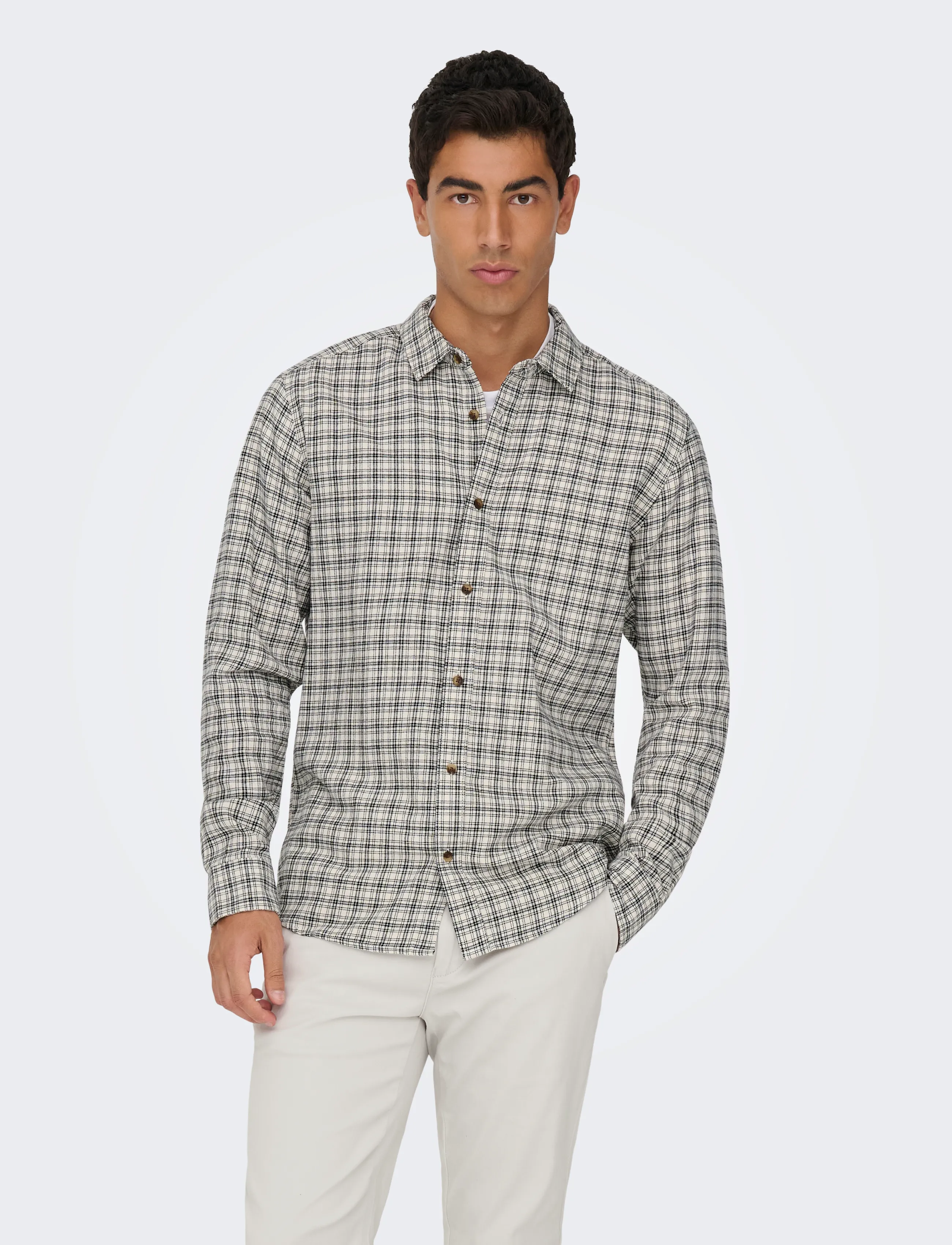 ONLY & SONS ONSGUDMUND LS CHECKED SHIRT NOOS - Kleidung - EGRET / cream
