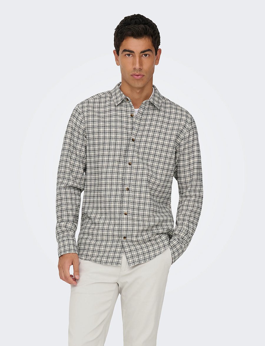 ONLY & SONS - ONSGUDMUND LS CHECKED SHIRT NOOS - karierte hemden - egret - 0