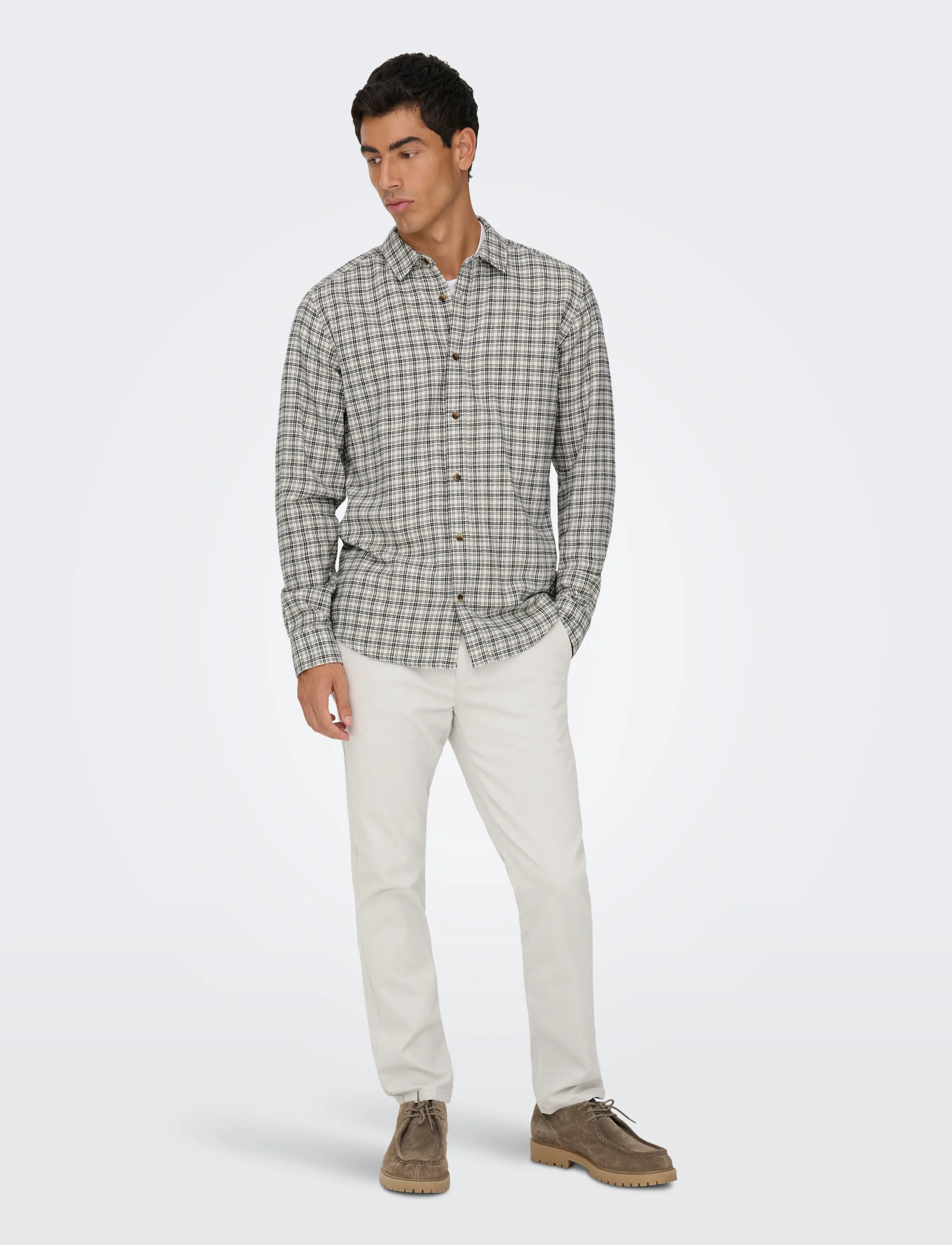 ONLY & SONS - ONSGUDMUND LS CHECKED SHIRT NOOS - karierte hemden - egret - 4