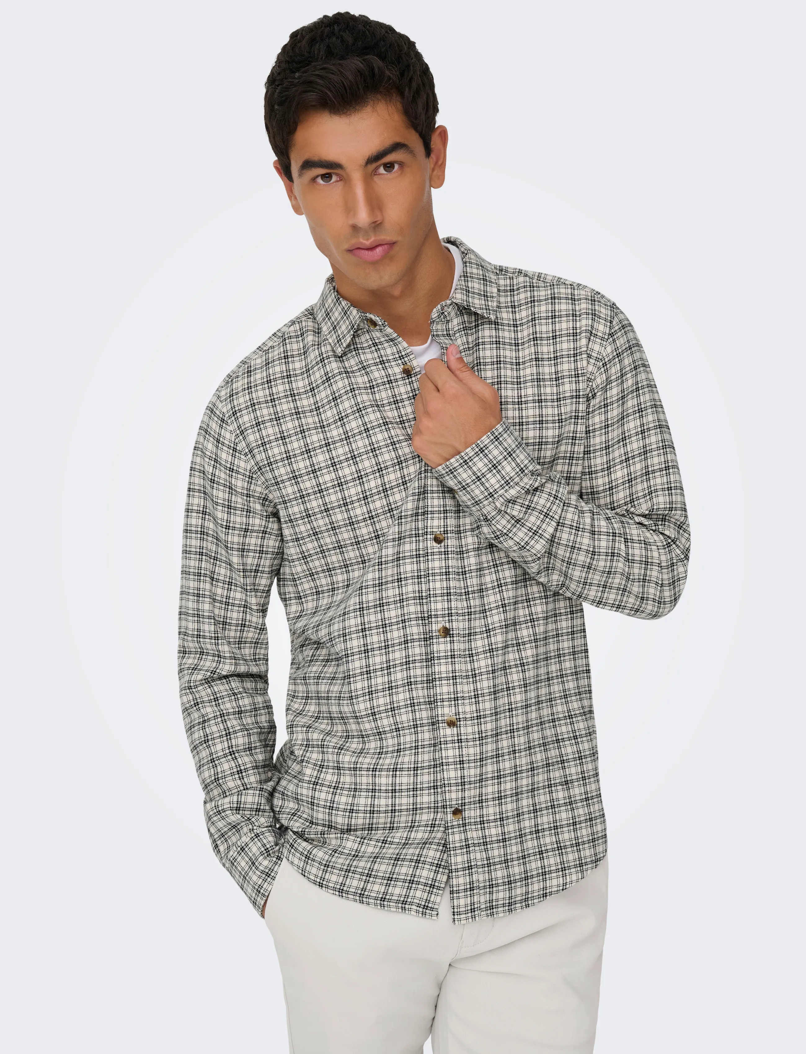 ONLY & SONS - ONSGUDMUND LS CHECKED SHIRT NOOS - karierte hemden - egret - 5