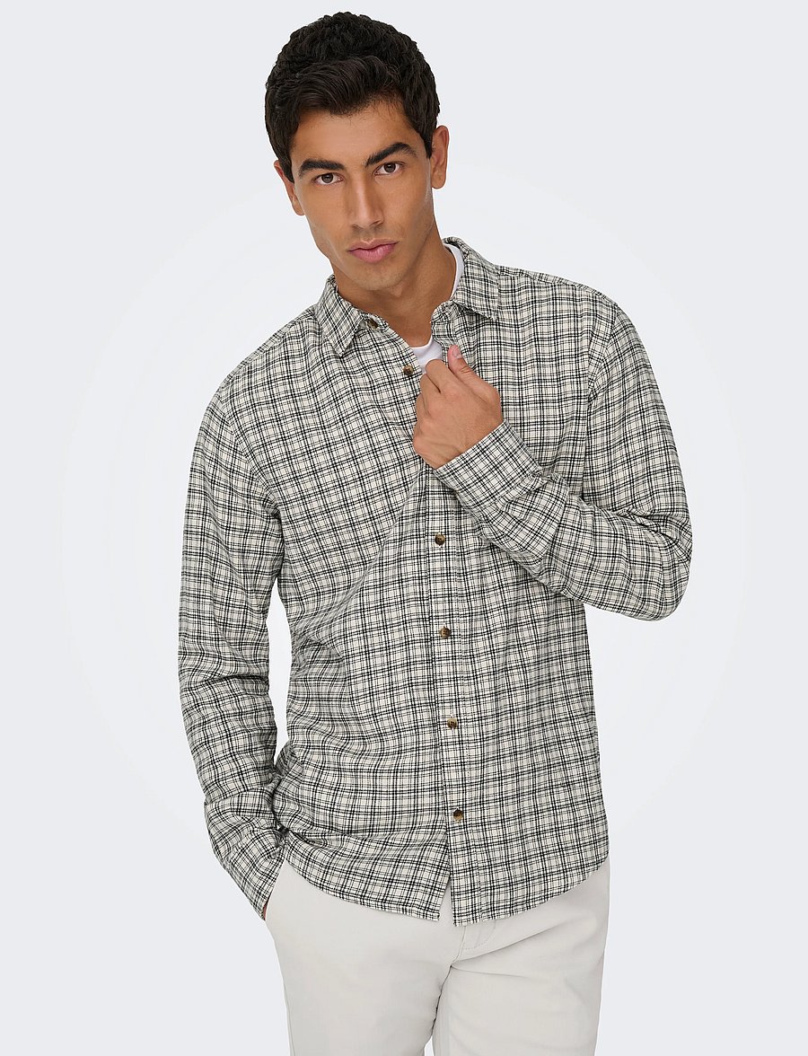 ONLY & SONS - ONSGUDMUND LS CHECKED SHIRT NOOS - karierte hemden - egret - 5