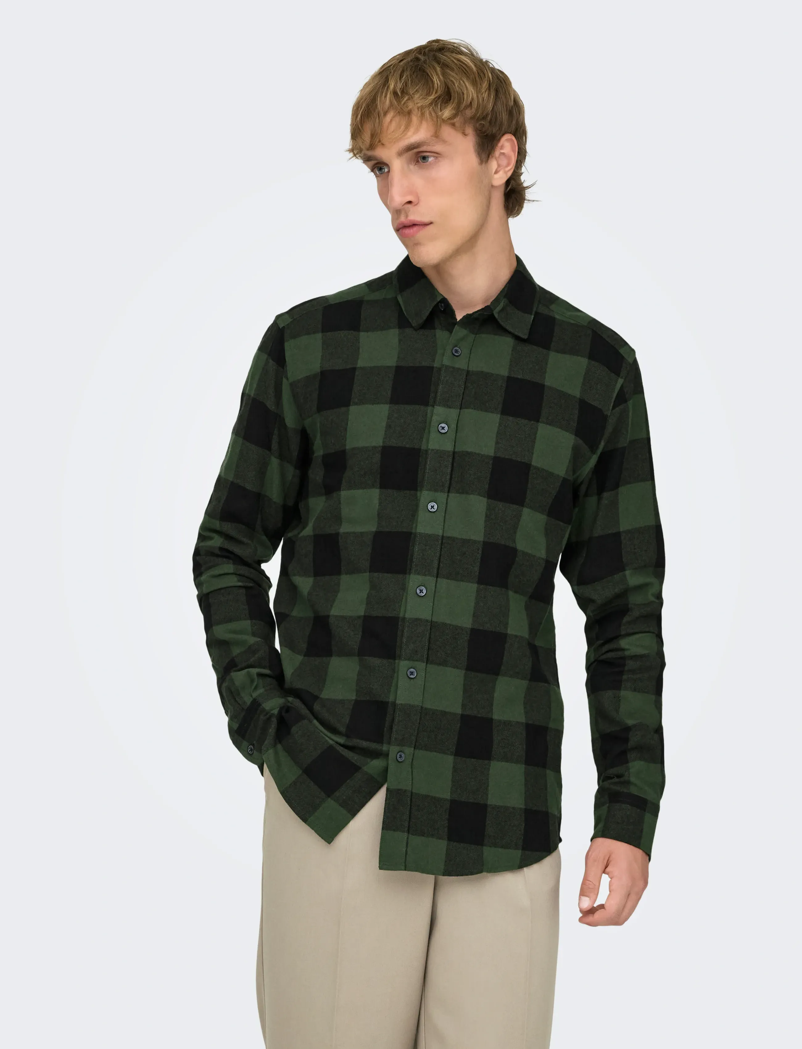 ONLY & SONS Onsgudmund Ls Checked Shirt Noos, M, Green, Skjorter > Afslappet, Herre