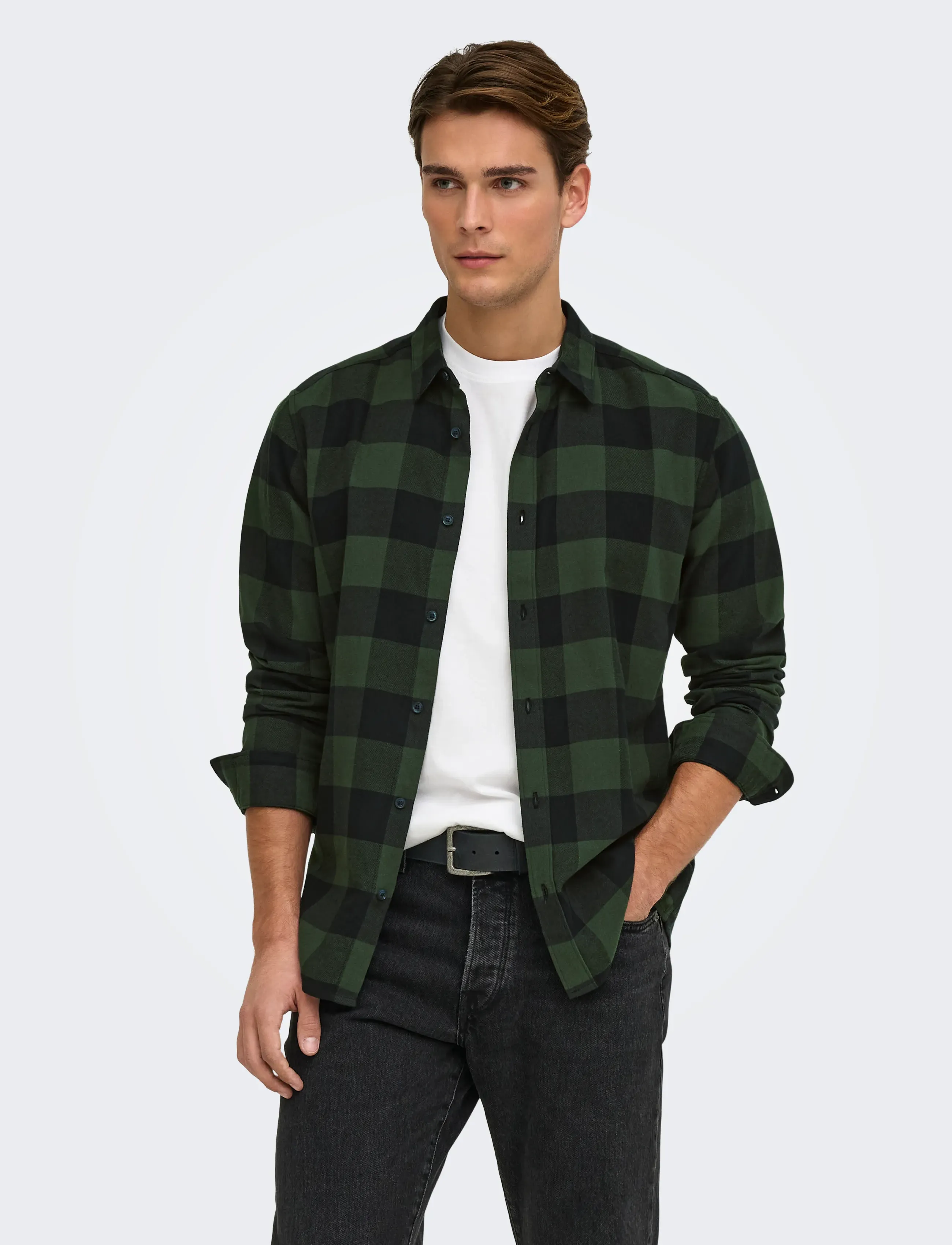 ONLY & SONS ONSGUDMUND LS CHECKED SHIRT NOOS - Ruudulised särgid - FOREST NIGHT / green