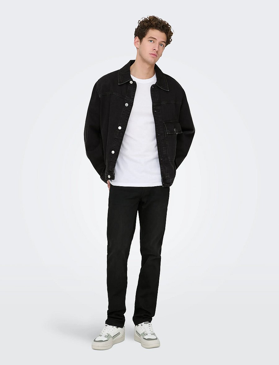ONLY & SONS - ONSLOOM SLIM BLACK JOG 7451 PIM DNM NOOS - slim fit džinsi - black - 5