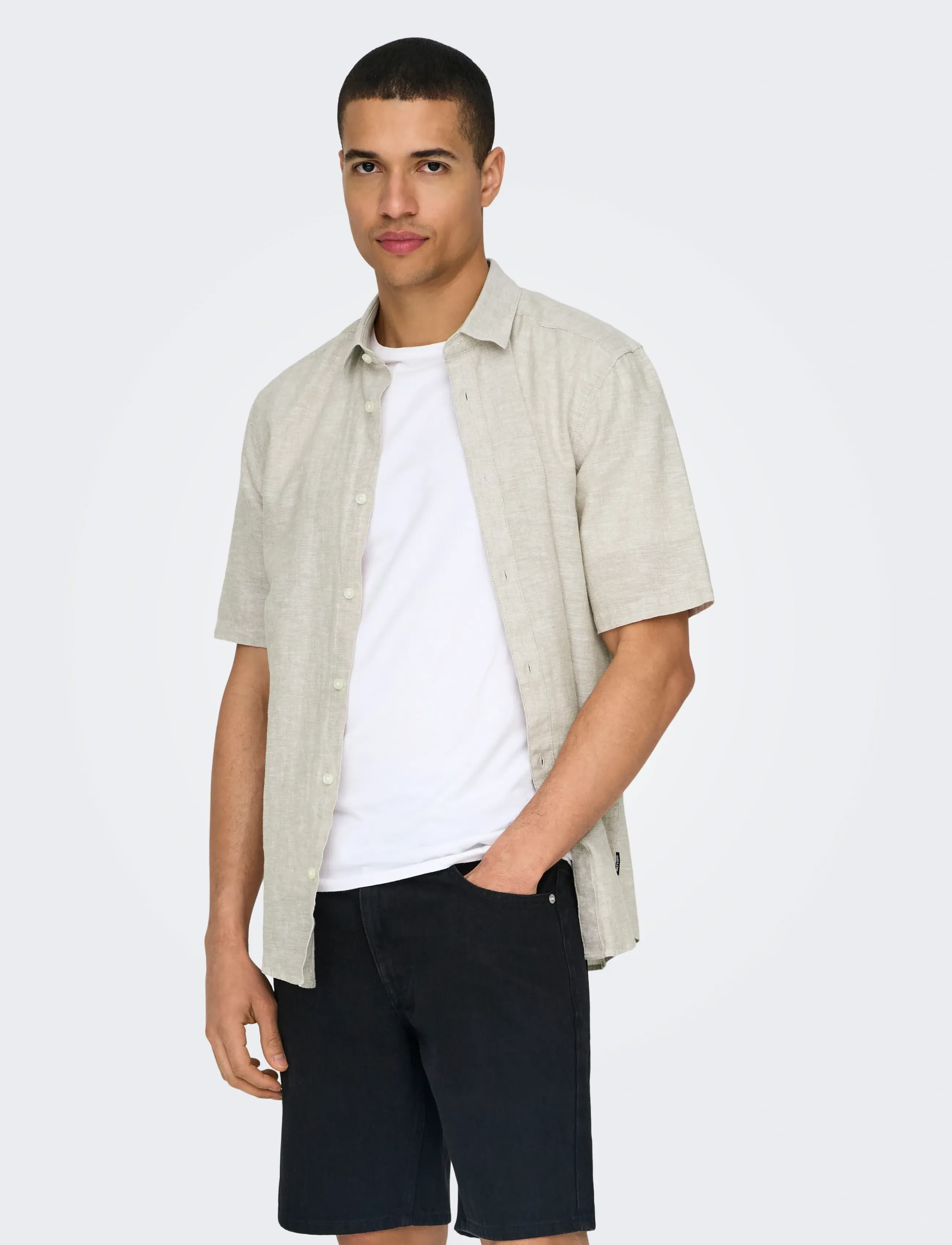 ONLY & SONS - ONSCAIDEN LIFE SS SOLID LINEN BLEND NOOS - leinenhemden - chinchilla - 0