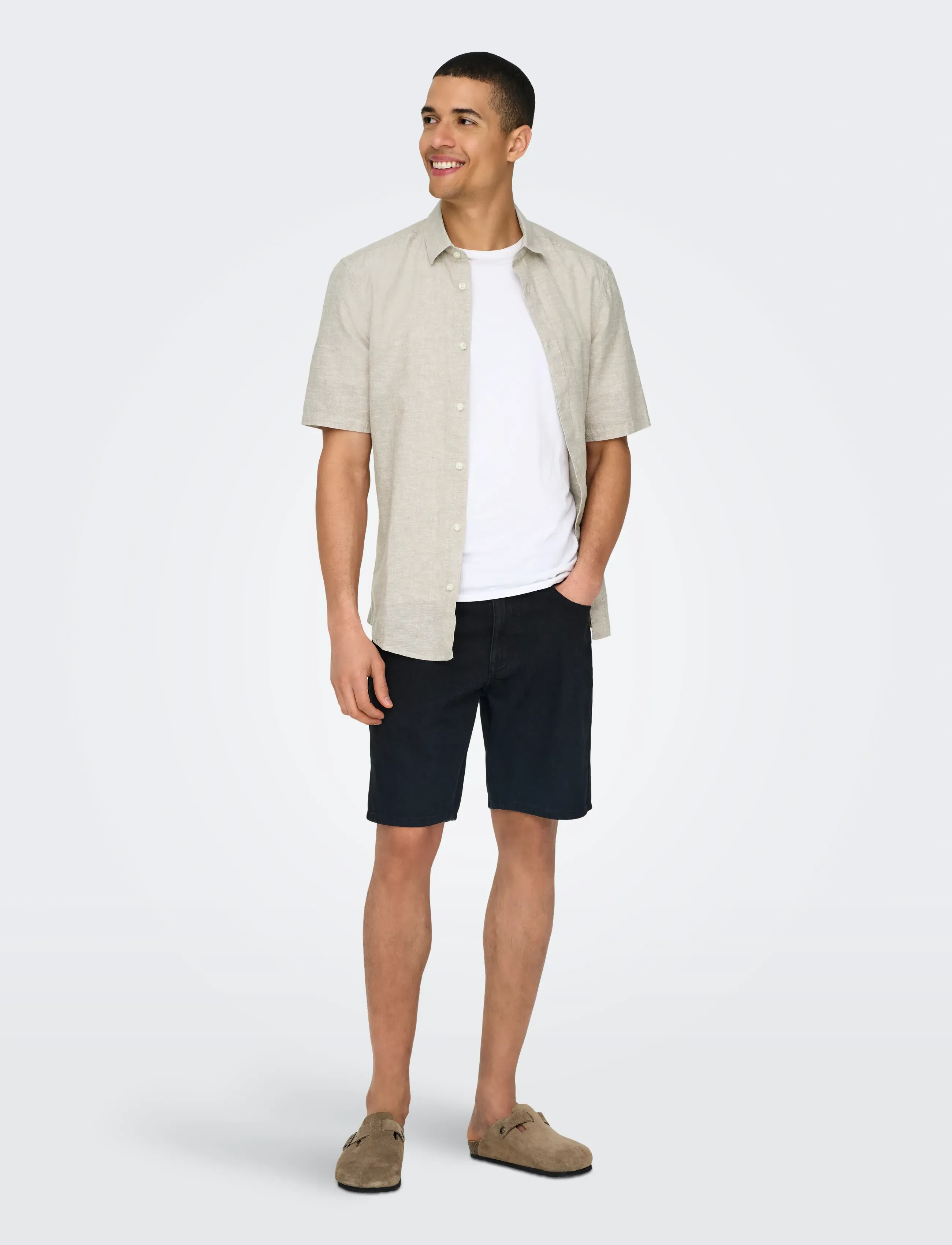 ONLY & SONS - ONSCAIDEN LIFE SS SOLID LINEN BLEND NOOS - leinenhemden - chinchilla - 4