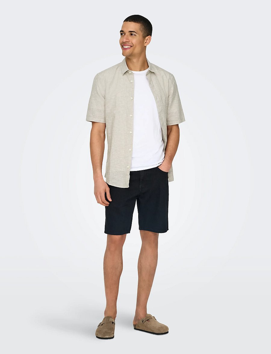 ONLY & SONS - ONSCAIDEN LIFE SS SOLID LINEN BLEND NOOS - leinenhemden - chinchilla - 4