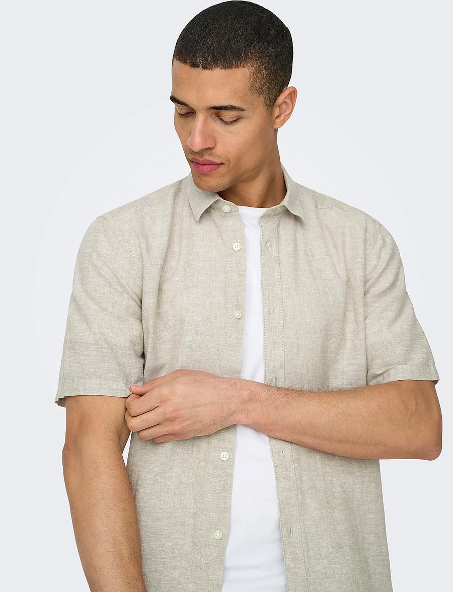 ONLY & SONS - ONSCAIDEN LIFE SS SOLID LINEN BLEND NOOS - leinenhemden - chinchilla - 5