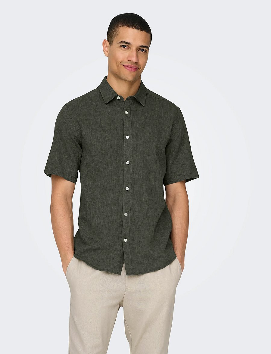 ONLY & SONS - ONSCAIDEN LIFE SS SOLID LINEN BLEND NOOS - linased särgid - kambaba - 0