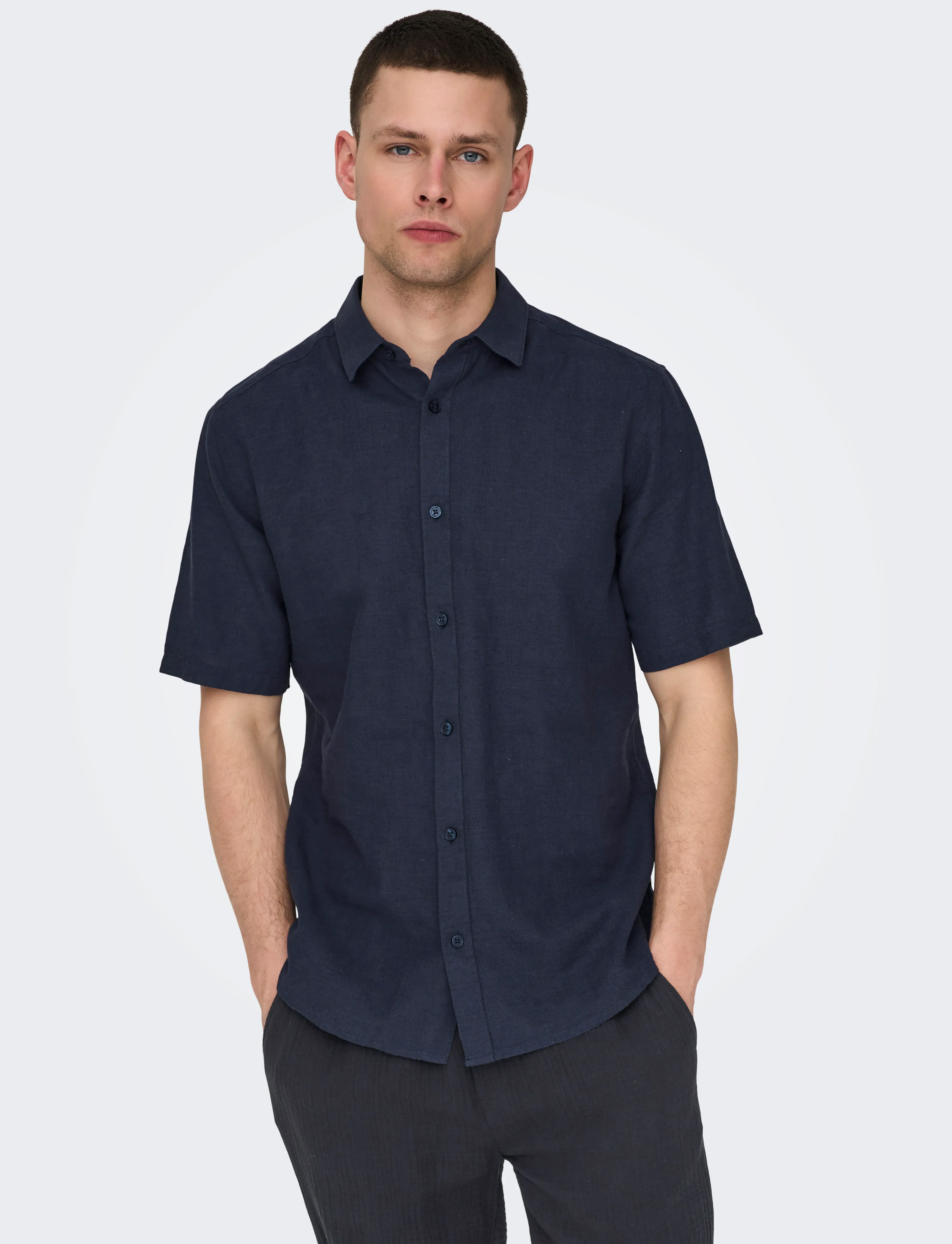 ONLY & SONS - ONSCAIDEN LIFE SS SOLID LINEN BLEND NOOS - leinenhemden - night sky - 4