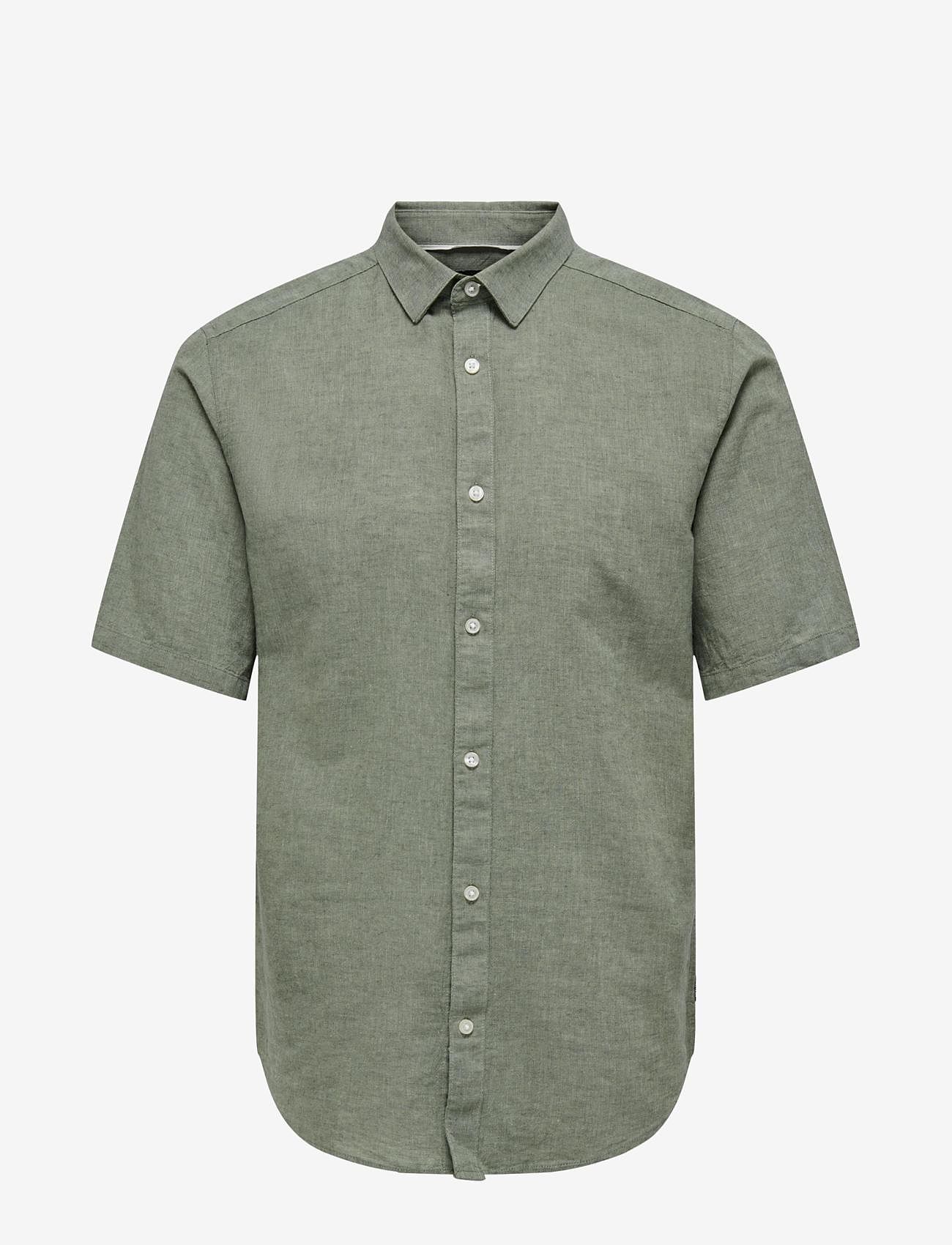 ONLY & SONS - ONSCAIDEN LIFE SS SOLID LINEN BLEND NOOS - hørskjorter - swamp - 1