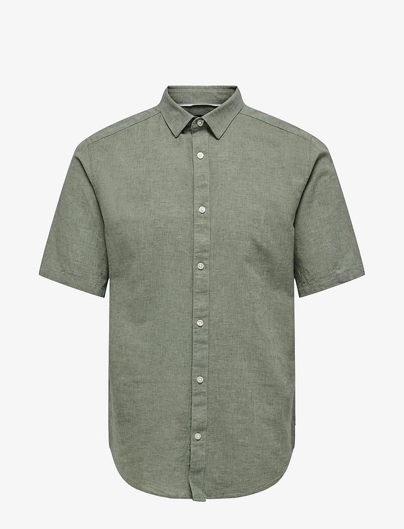 ONLY & SONS - ONSCAIDEN LIFE SS SOLID LINEN BLEND NOOS - hørskjorter - swamp - 1