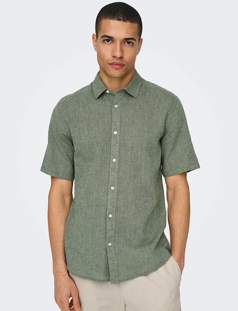 ONLY & SONS - ONSCAIDEN LIFE SS SOLID LINEN BLEND NOOS - leinenhemden - swamp - 4