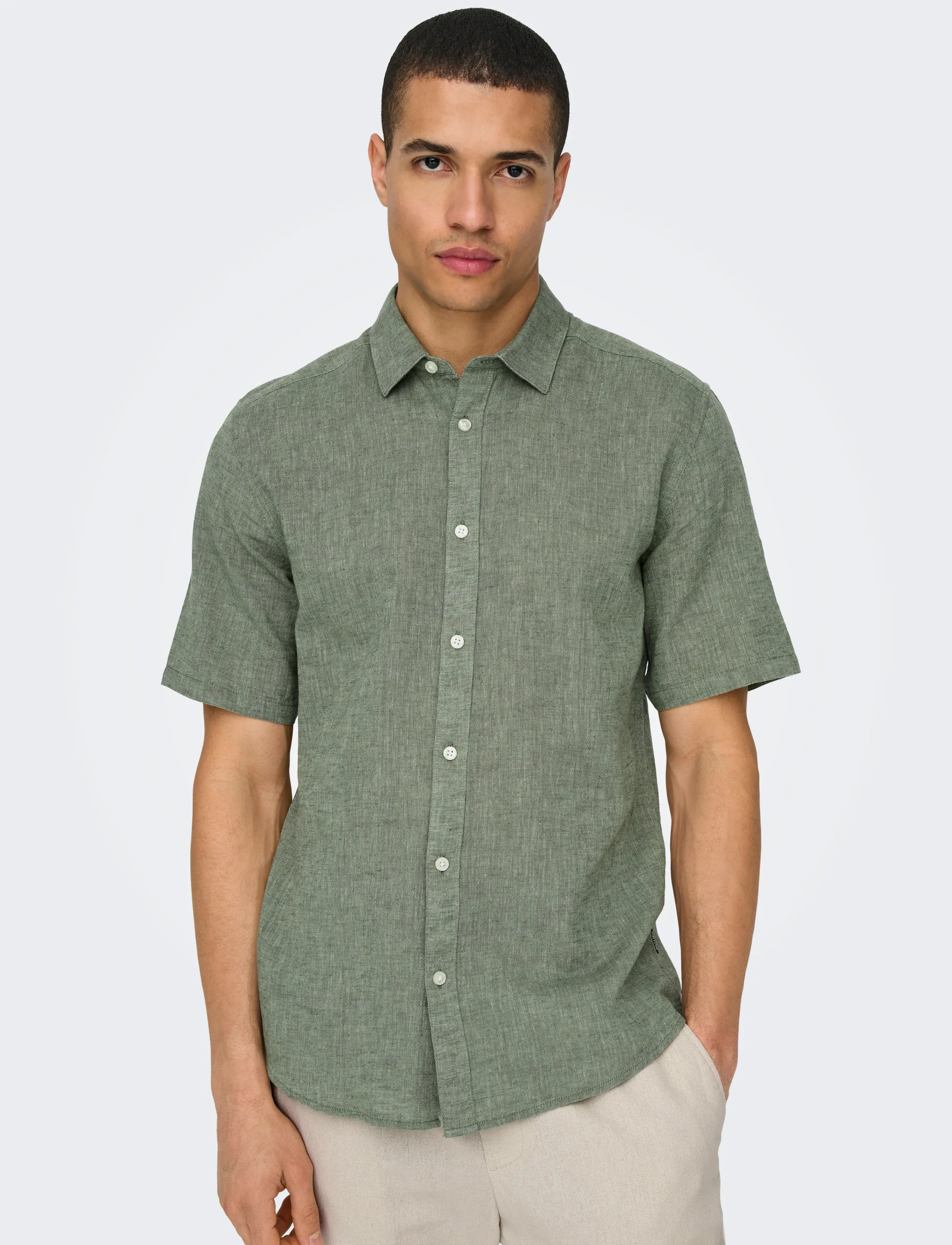 ONLY & SONS - ONSCAIDEN LIFE SS SOLID LINEN BLEND NOOS - linased särgid - swamp - 4