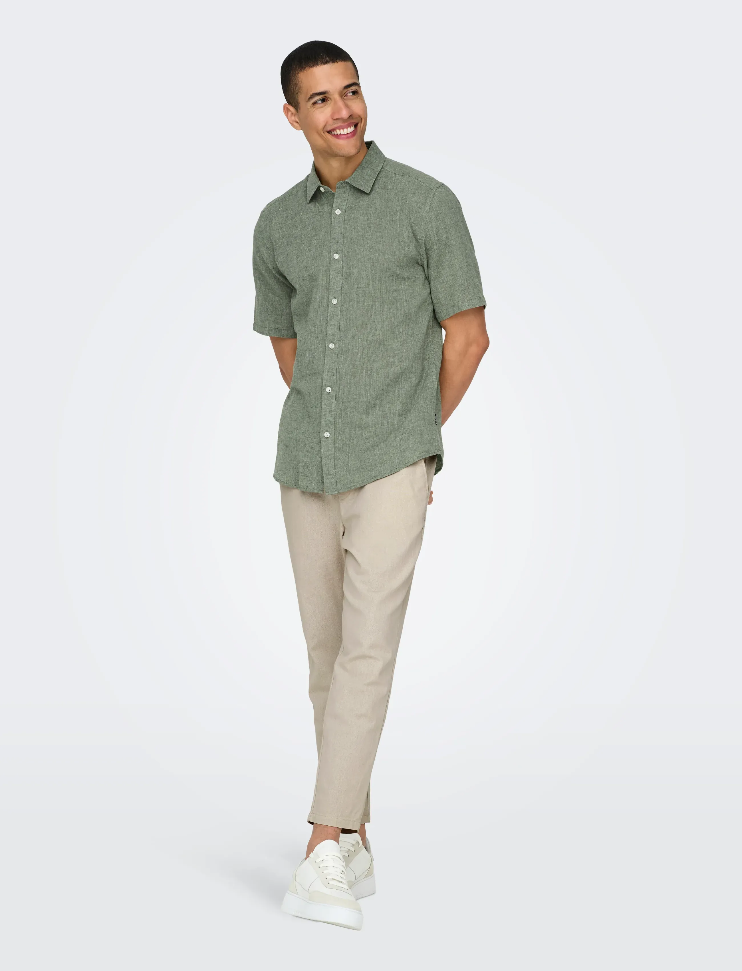 ONLY & SONS - ONSCAIDEN LIFE SS SOLID LINEN BLEND NOOS - linased särgid - swamp - 5