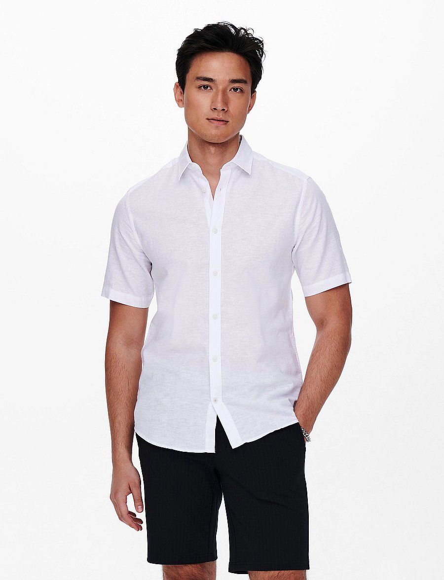ONLY & SONS - ONSCAIDEN LIFE SS SOLID LINEN BLEND NOOS - leinenhemden - white - 0