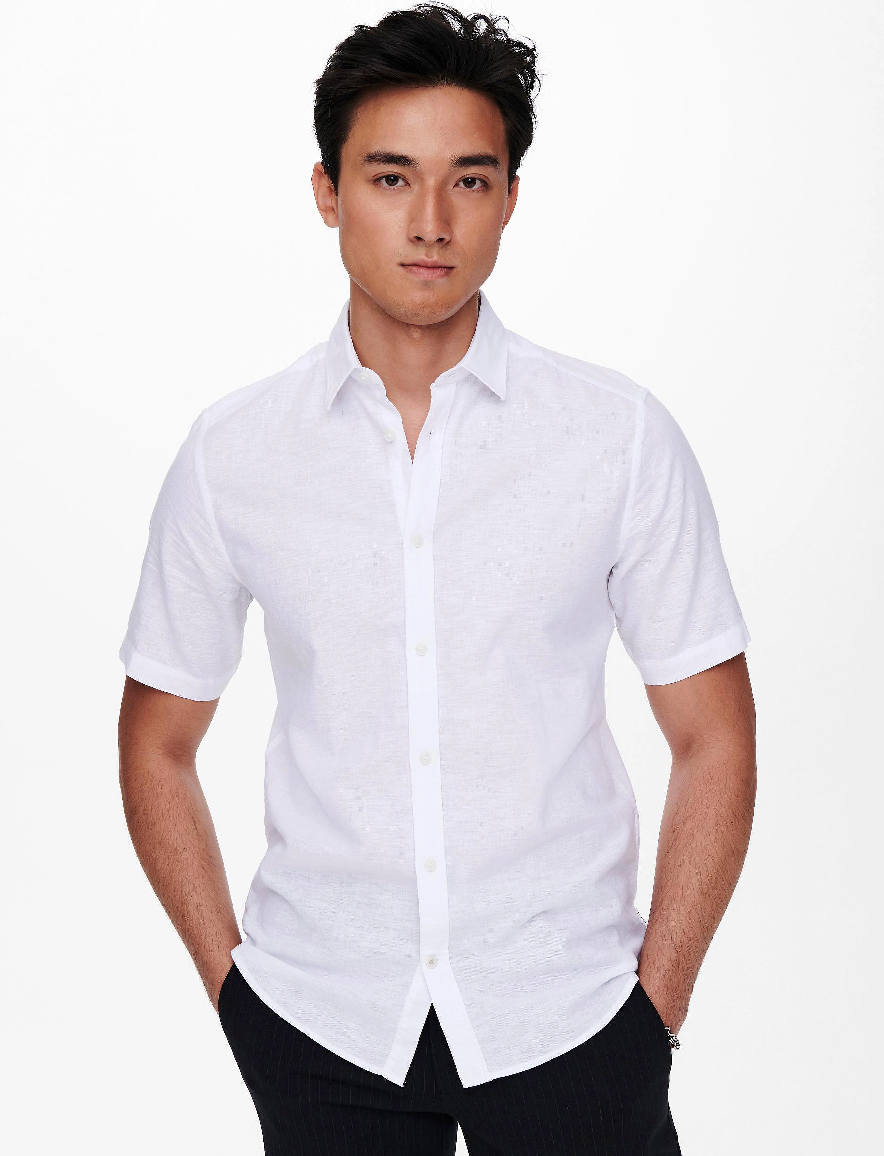 ONLY & SONS - ONSCAIDEN LIFE SS SOLID LINEN BLEND NOOS - leinenhemden - white - 5