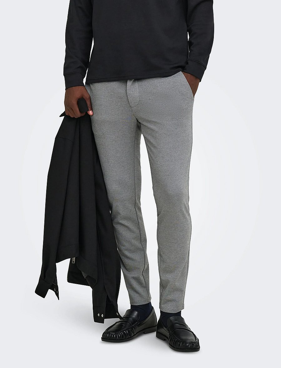 ONLY & SONS - ONSMARK SLIM GW 0209 PANT NOOS - casual byxor - medium grey melange - 0