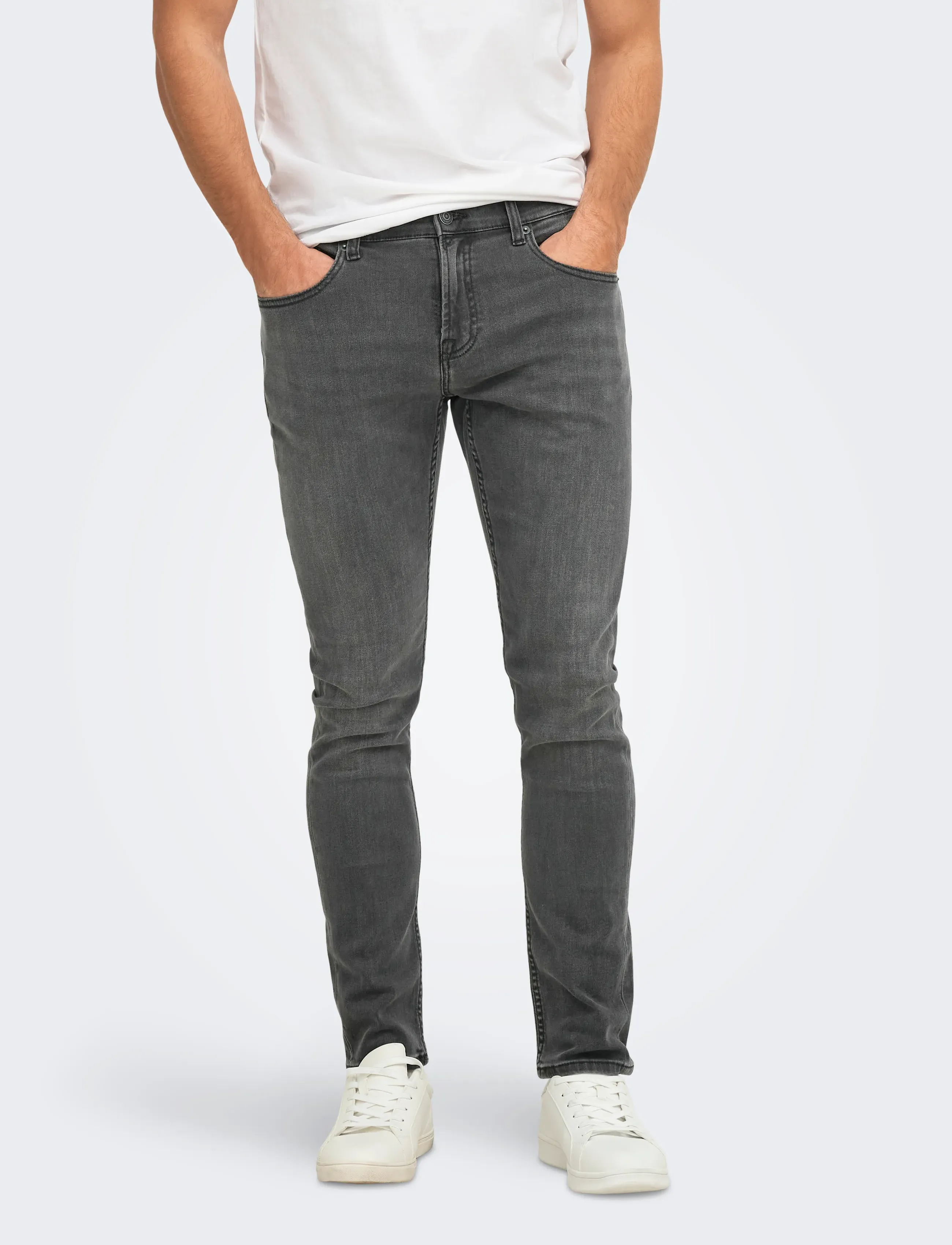 ONLY & SONS ONSLOOM SLIM WASH BLK 0447 DIA DNM NOOS - Kitsad teksad - BLACK DENIM / grey