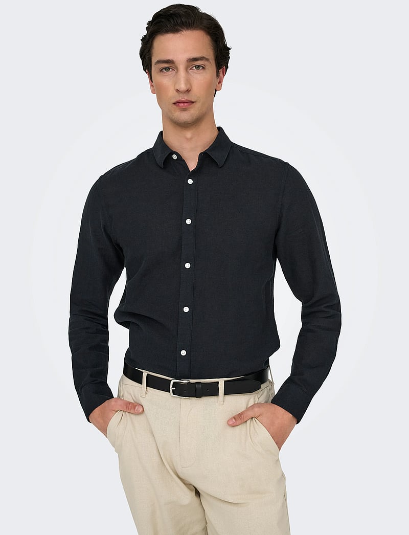 ONLY & SONS - ONSCAIDEN LIFE LS SOLID LINEN BLEND NOOS - linased särgid - black - 4