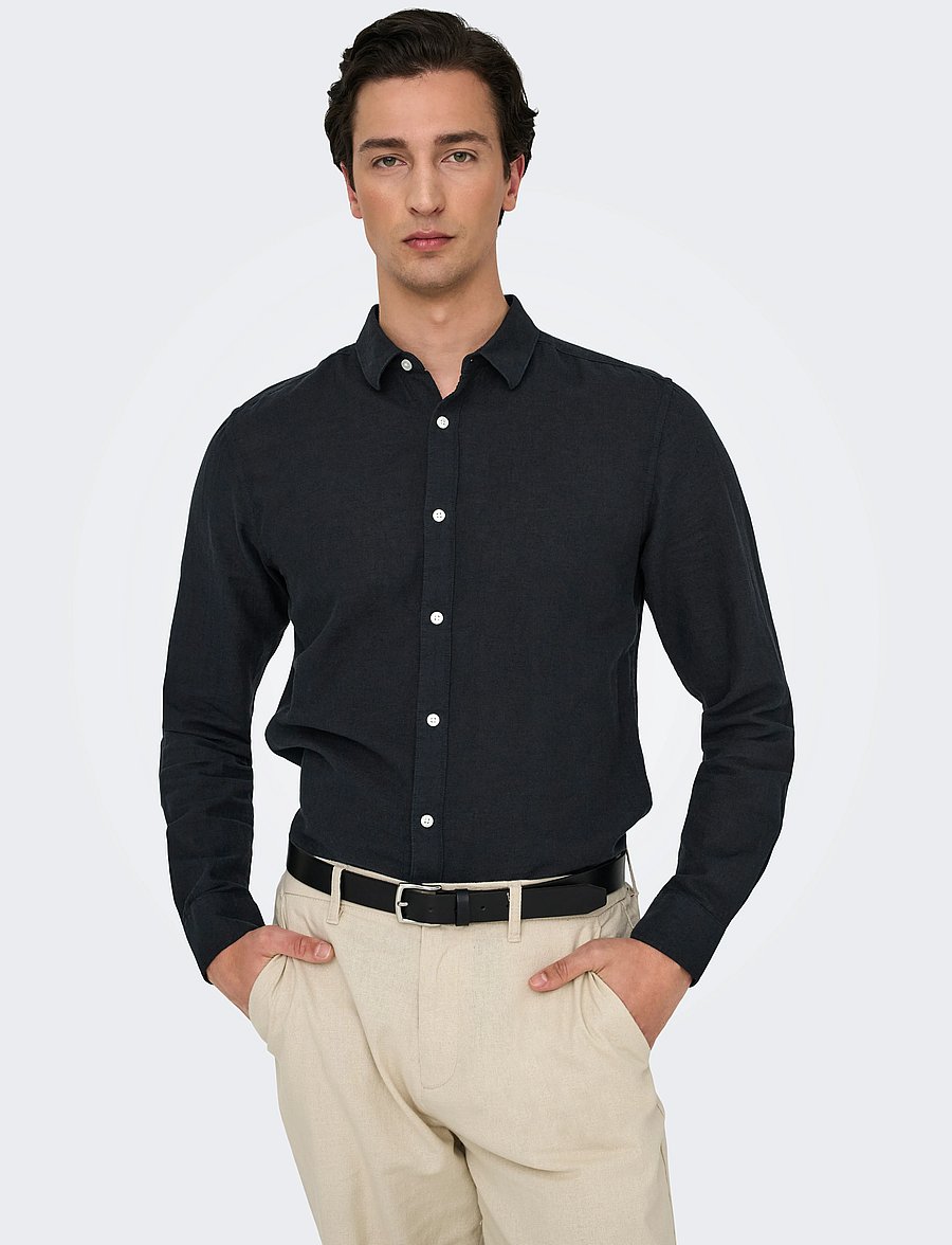 ONLY & SONS - ONSCAIDEN LIFE LS SOLID LINEN BLEND NOOS - linased särgid - black - 4