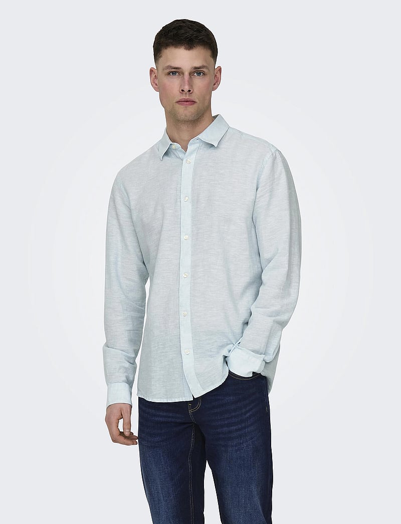 ONLY & SONS - ONSCAIDEN LIFE LS SOLID LINEN BLEND NOOS - linased särgid - cashmere blue - 0