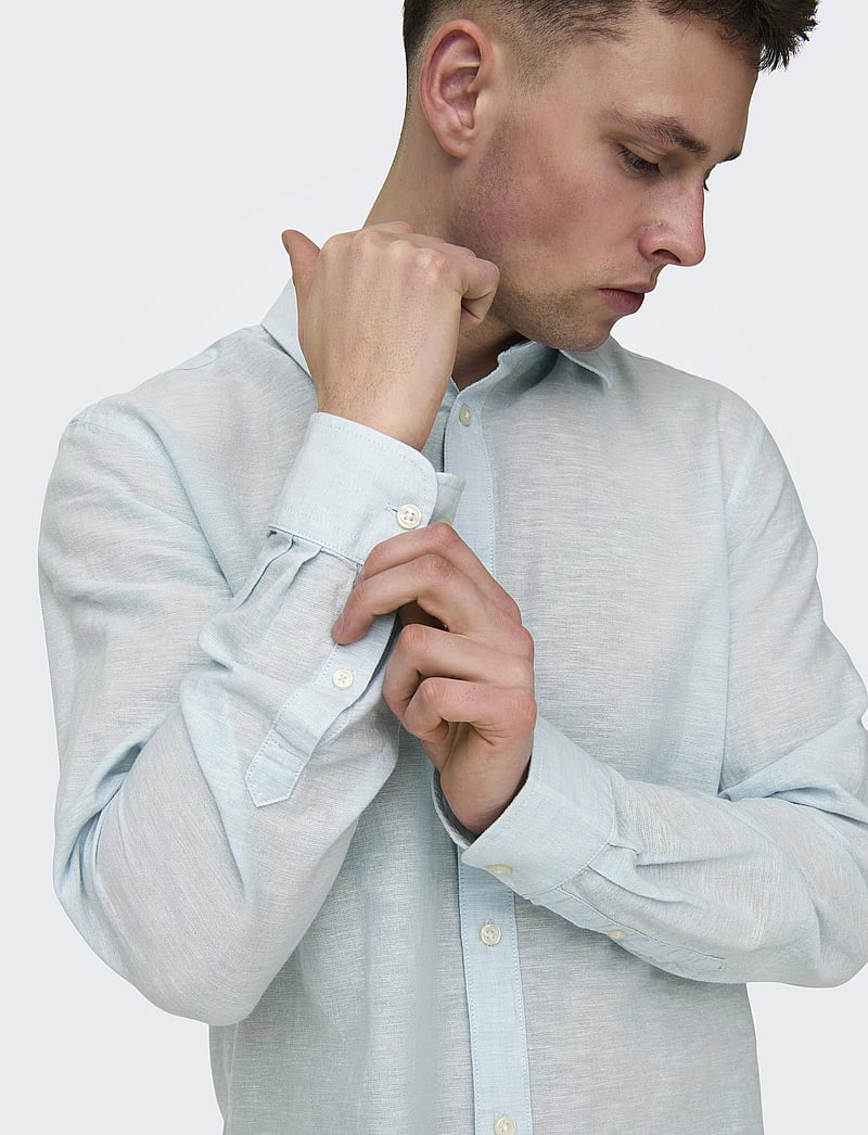 ONLY & SONS - ONSCAIDEN LIFE LS SOLID LINEN BLEND NOOS - linased särgid - cashmere blue - 5