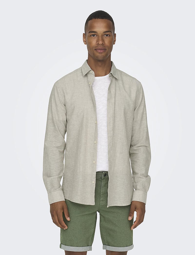 Only & Sons Camicia Uomo In Lino Maniche Lunghe Modello Onscaiden Reg LS - Resort Shirt Leggera