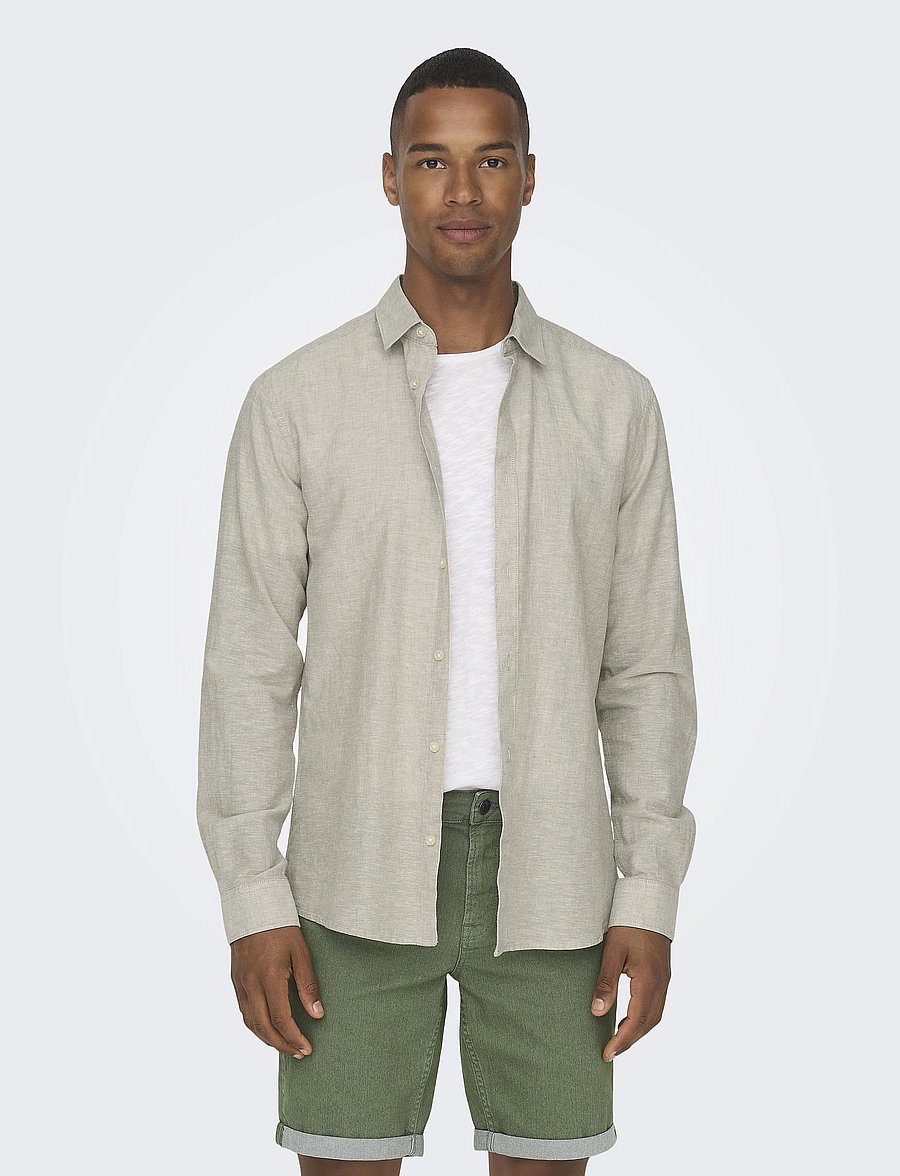 ONLY & SONS - ONSCAIDEN LIFE LS SOLID LINEN BLEND NOOS - leinenhemden - chinchilla - 0