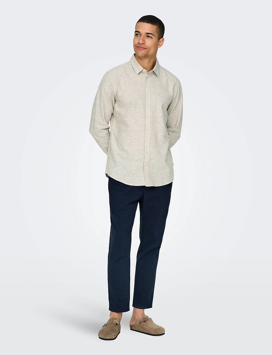 ONLY & SONS - ONSCAIDEN LIFE LS SOLID LINEN BLEND NOOS - leinenhemden - chinchilla - 0