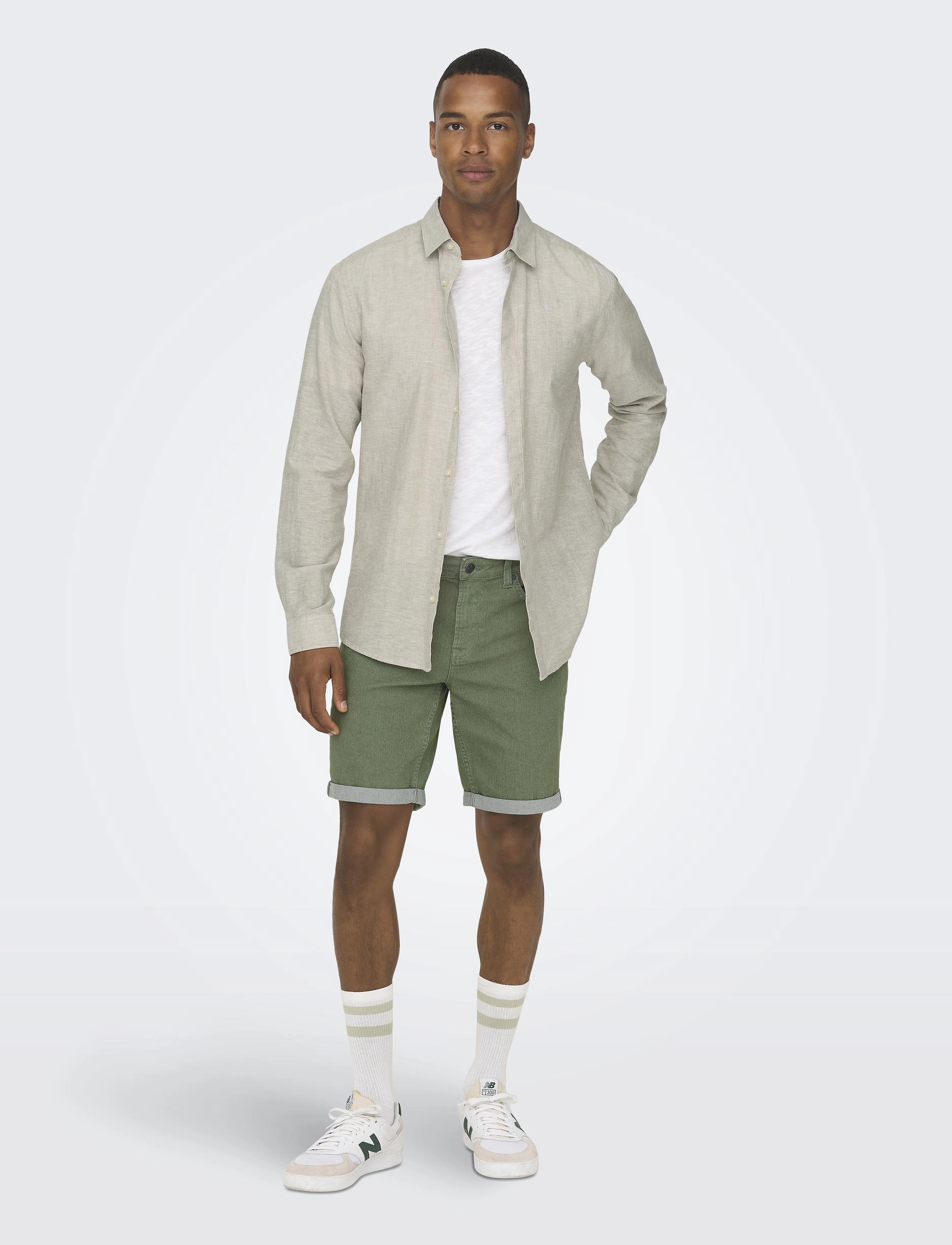 ONLY & SONS - ONSCAIDEN LIFE LS SOLID LINEN BLEND NOOS - linneskjortor - chinchilla - 4
