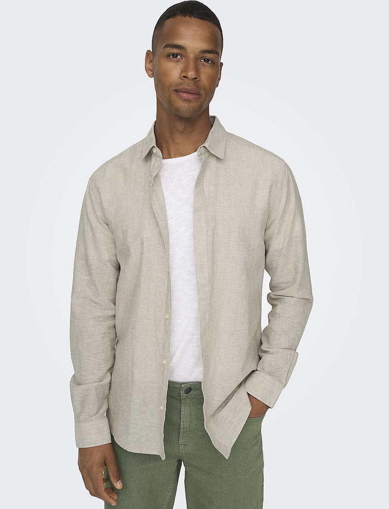 ONLY & SONS - ONSCAIDEN LIFE LS SOLID LINEN SHIRT NOOS - leinenhemden - chinchilla - 5