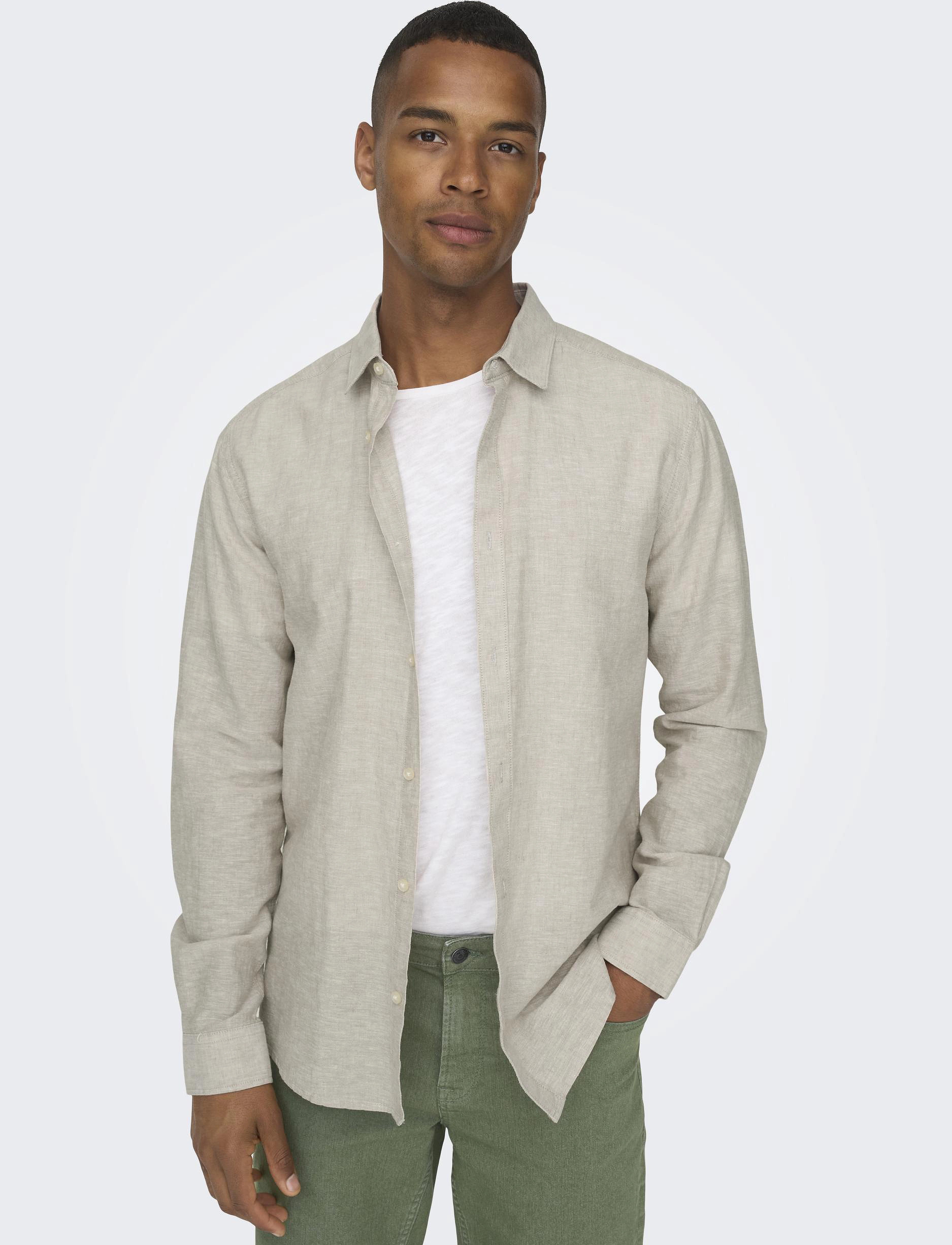 ONLY & SONS - ONSCAIDEN LIFE LS SOLID LINEN BLEND NOOS - linneskjortor - chinchilla - 5