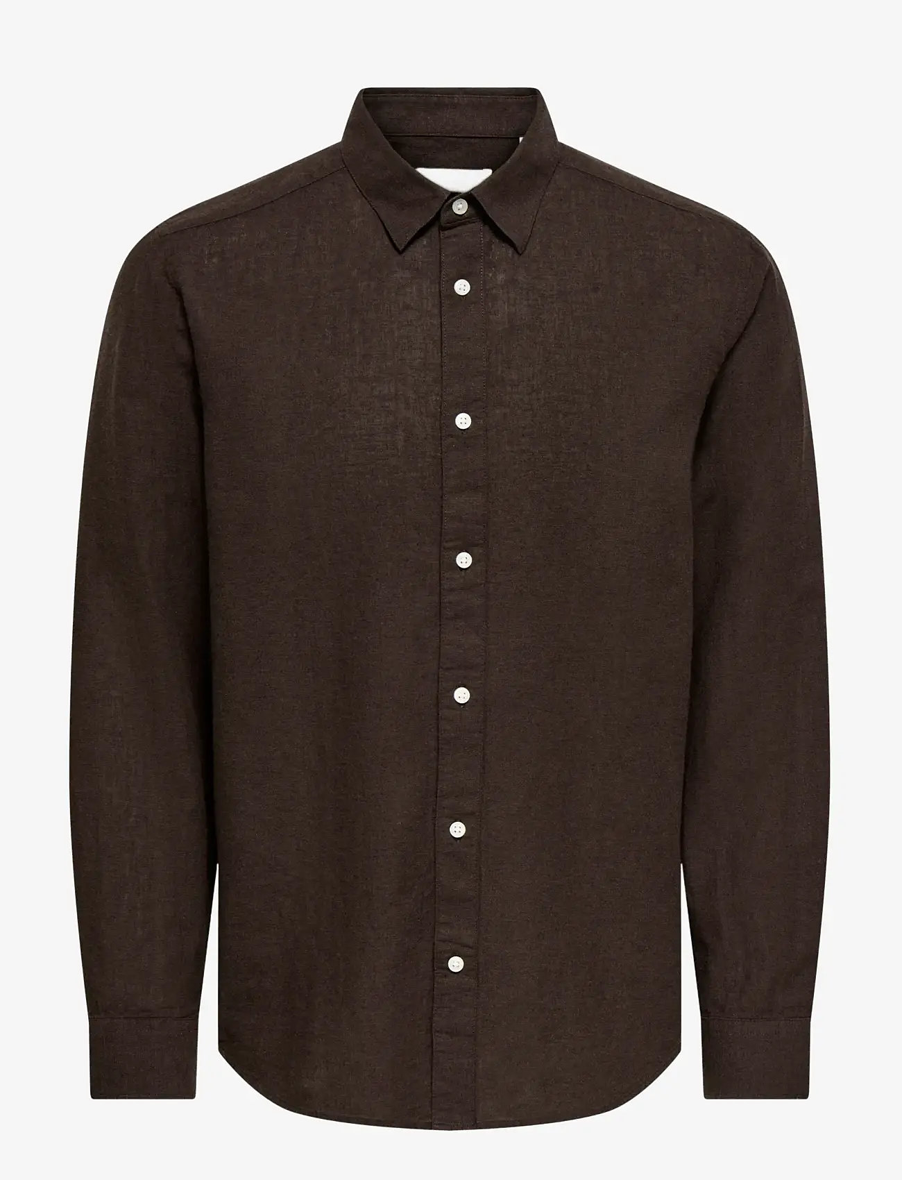 ONLY & SONS - ONSCAIDEN LIFE LS SOLID LINEN BLEND NOOS - linen shirts - coffee bean - 1