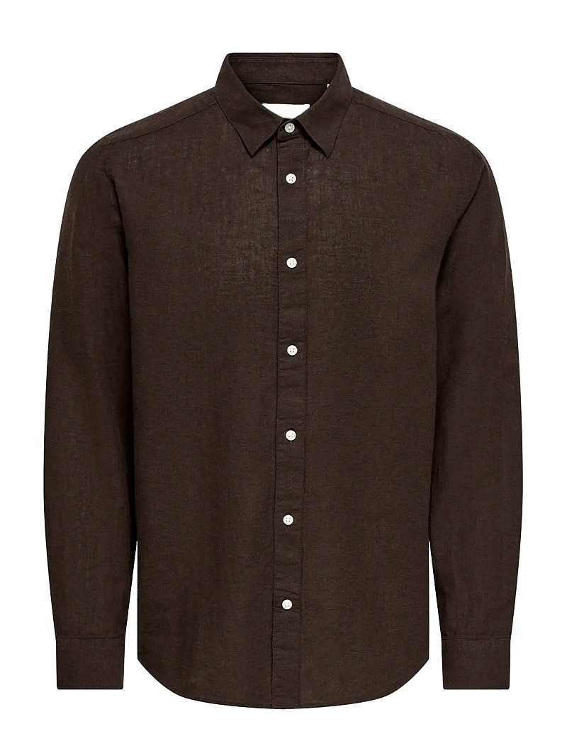 ONLY & SONS - ONSCAIDEN LIFE LS SOLID LINEN BLEND NOOS - linased särgid - coffee bean - 1
