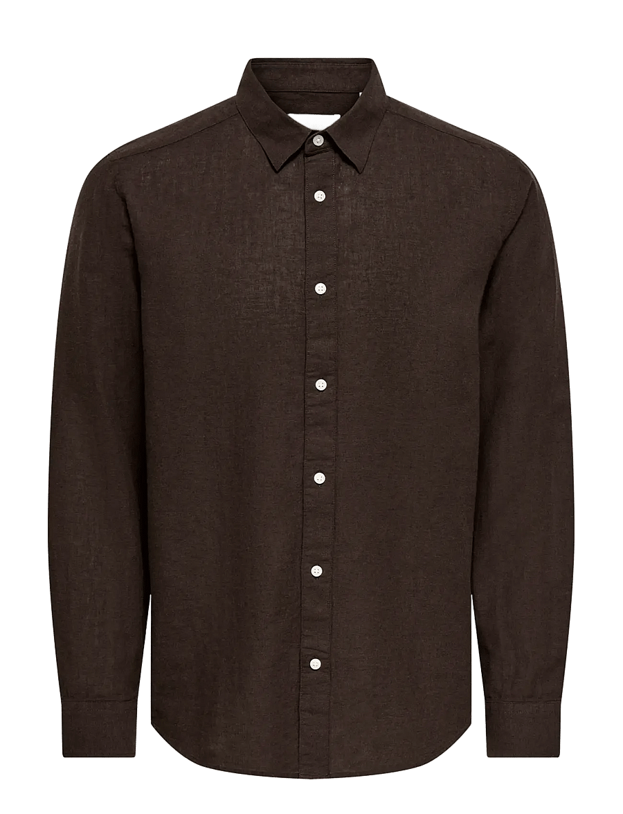 ONLY & SONS - ONSCAIDEN LIFE LS SOLID LINEN BLEND NOOS - linased särgid - coffee bean - 1