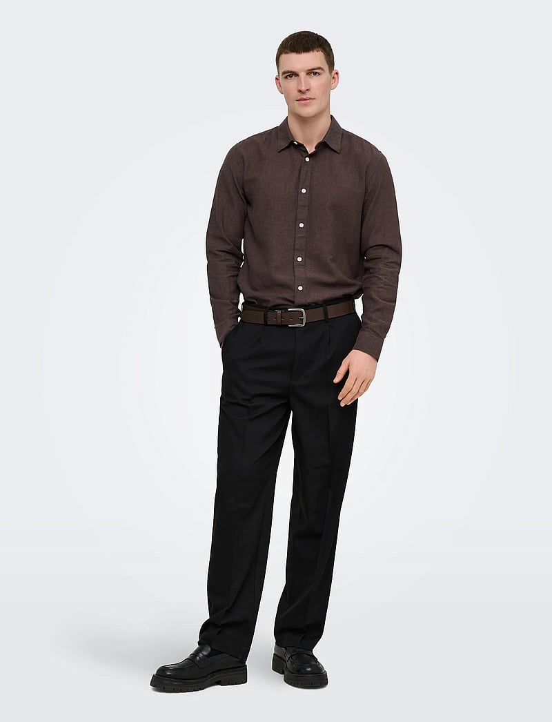 ONLY & SONS - ONSCAIDEN LIFE LS SOLID LINEN BLEND NOOS - linased särgid - coffee bean - 4