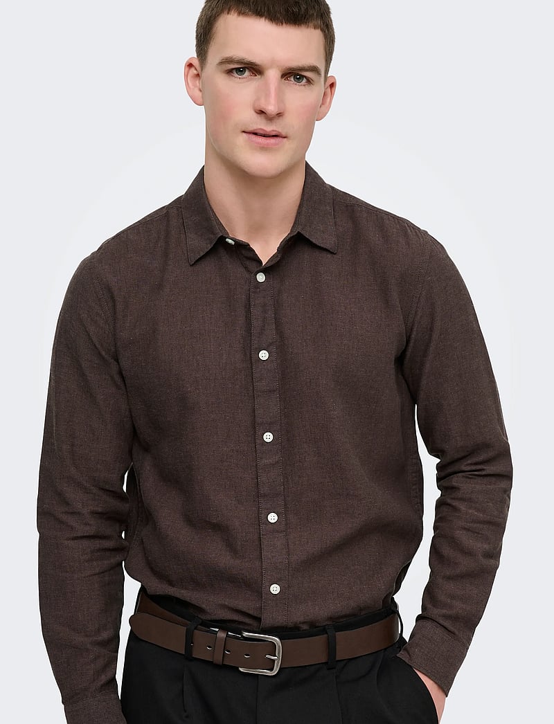 ONLY & SONS - ONSCAIDEN LIFE LS SOLID LINEN BLEND NOOS - linased särgid - coffee bean - 5