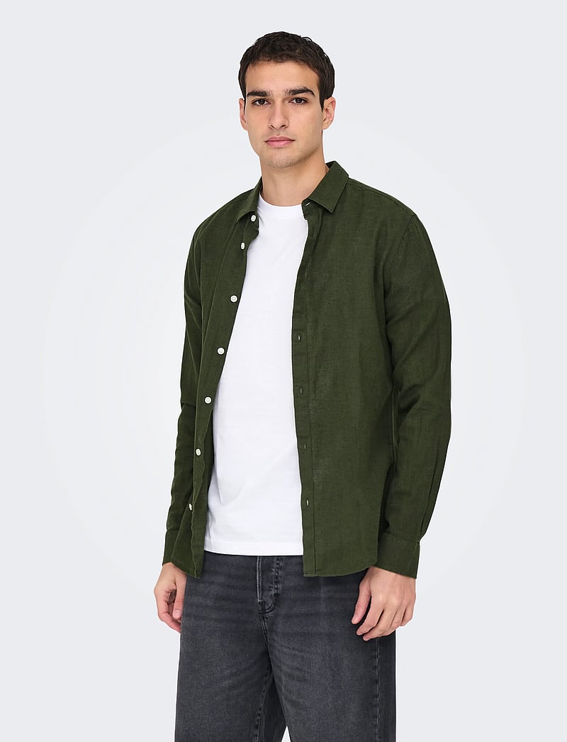 ONLY & SONS - ONSCAIDEN LS SOLID LINEN SHIRT - pellavakauluspaidat - kambaba - 0