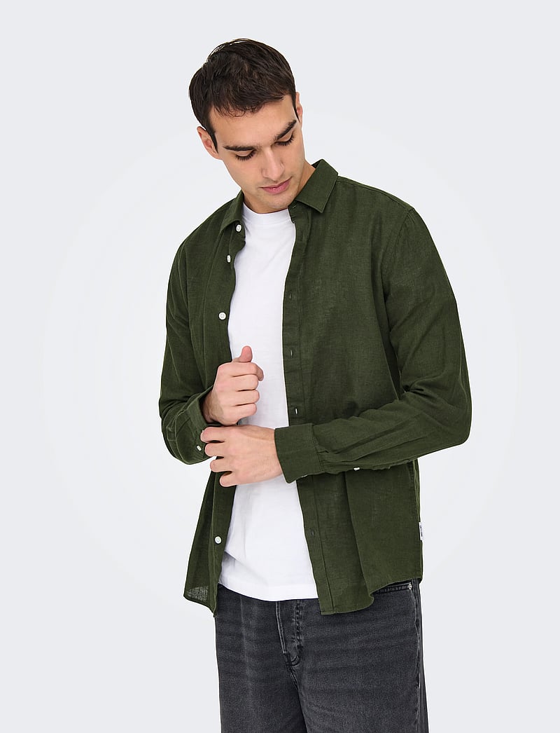 ONLY & SONS - ONSCAIDEN LS SOLID LINEN SHIRT - pellavakauluspaidat - kambaba - 4