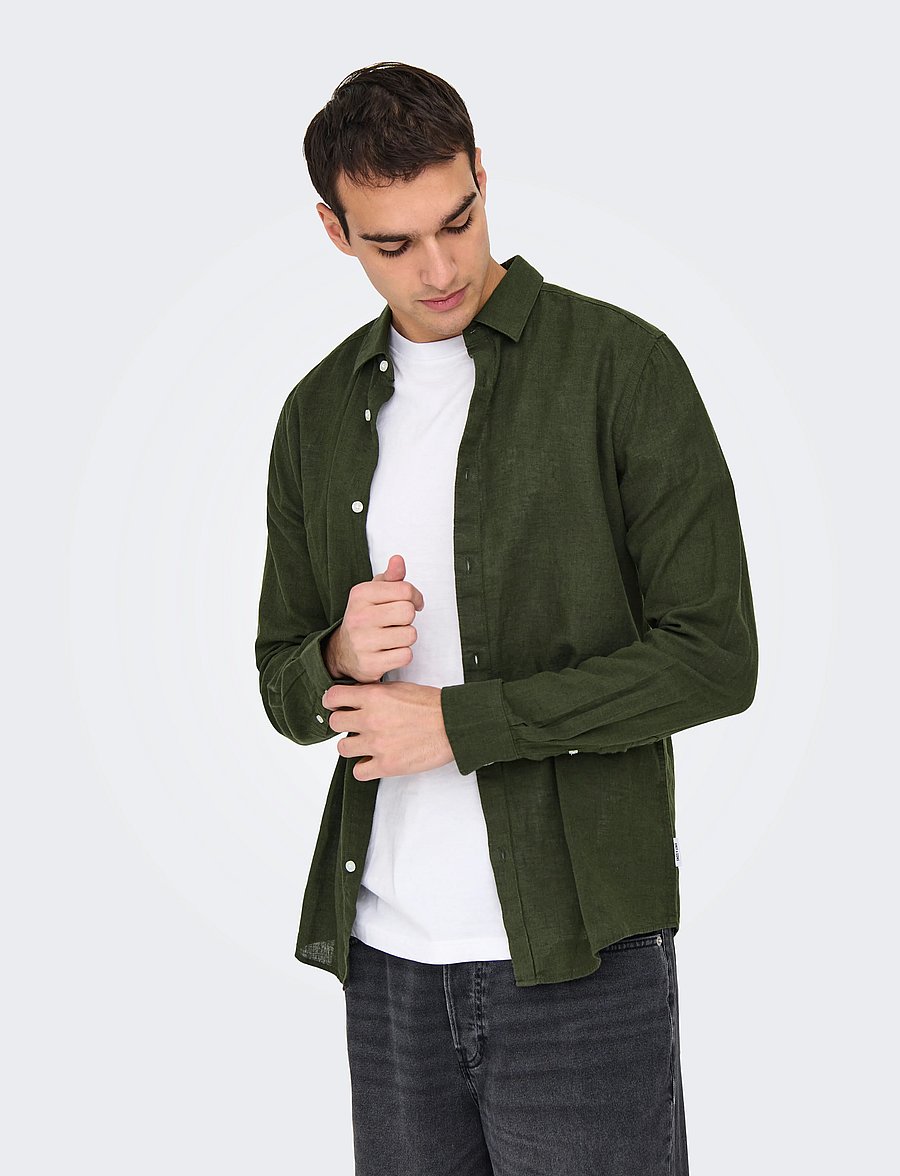 ONLY & SONS - ONSCAIDEN LIFE LS SOLID LINEN BLEND NOOS - pellavakauluspaidat - kambaba - 4