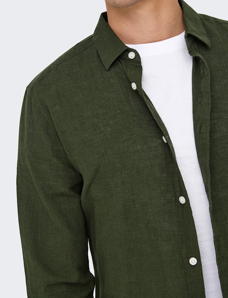 ONLY & SONS - ONSCAIDEN LIFE LS SOLID LINEN BLEND NOOS - pellavakauluspaidat - kambaba - 5