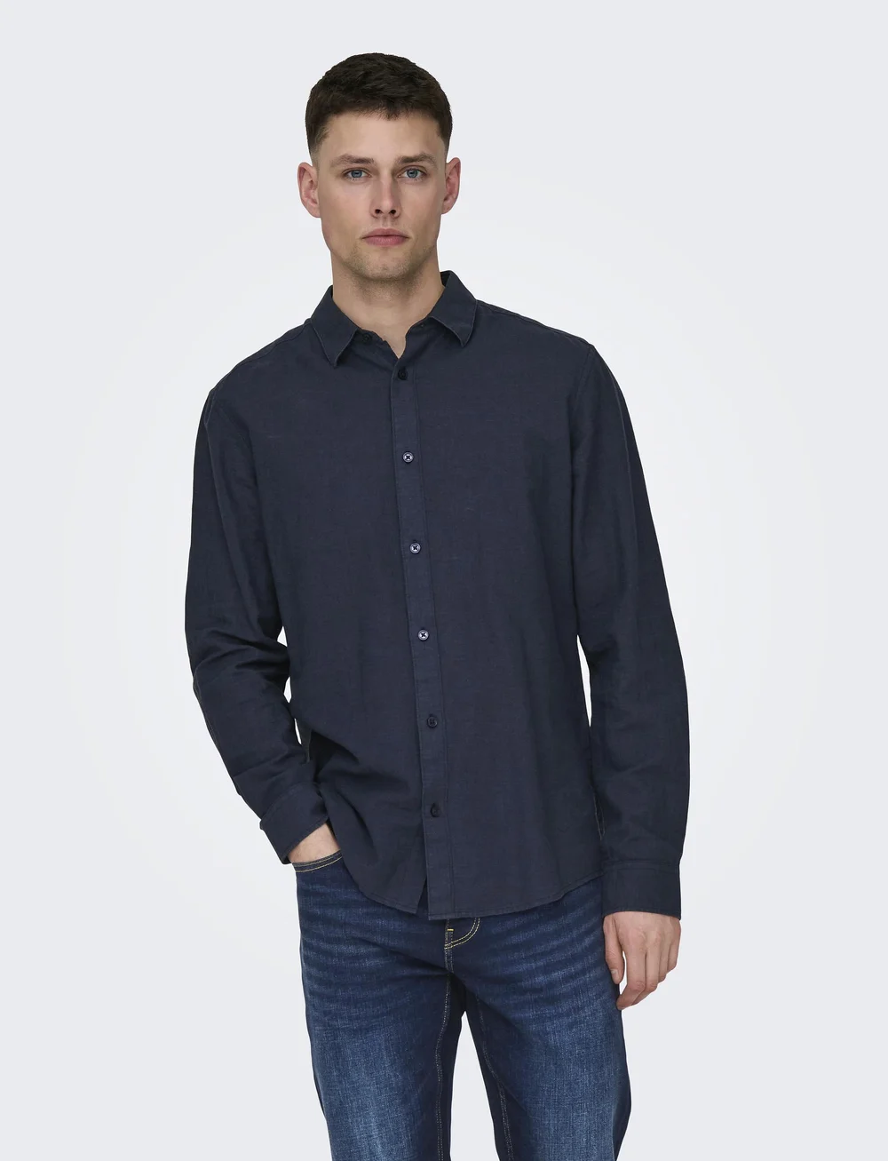ONLY & SONS - ONSCAIDEN LIFE LS SOLID LINEN SHIRT NOOS - lininiai marškiniai - night sky - 0