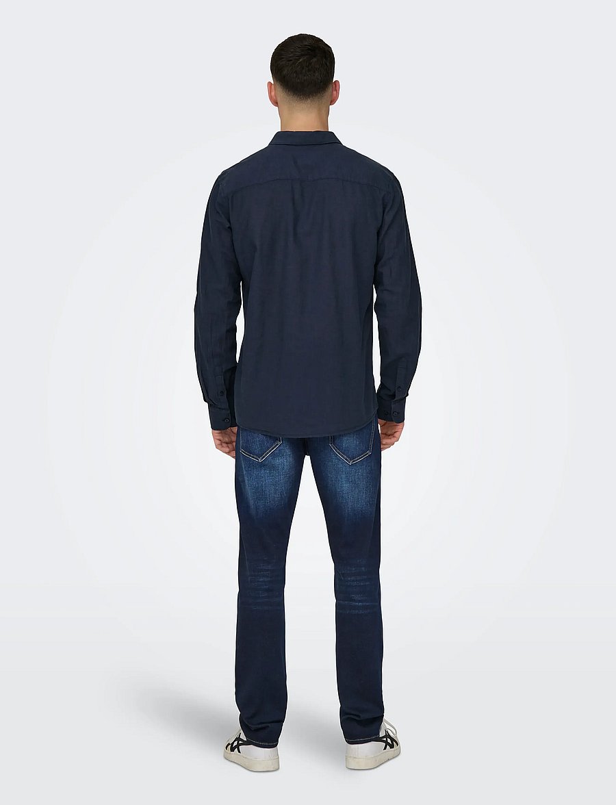 ONLY & SONS - ONSCAIDEN LIFE LS SOLID LINEN BLEND NOOS - leinenhemden - night sky - 3